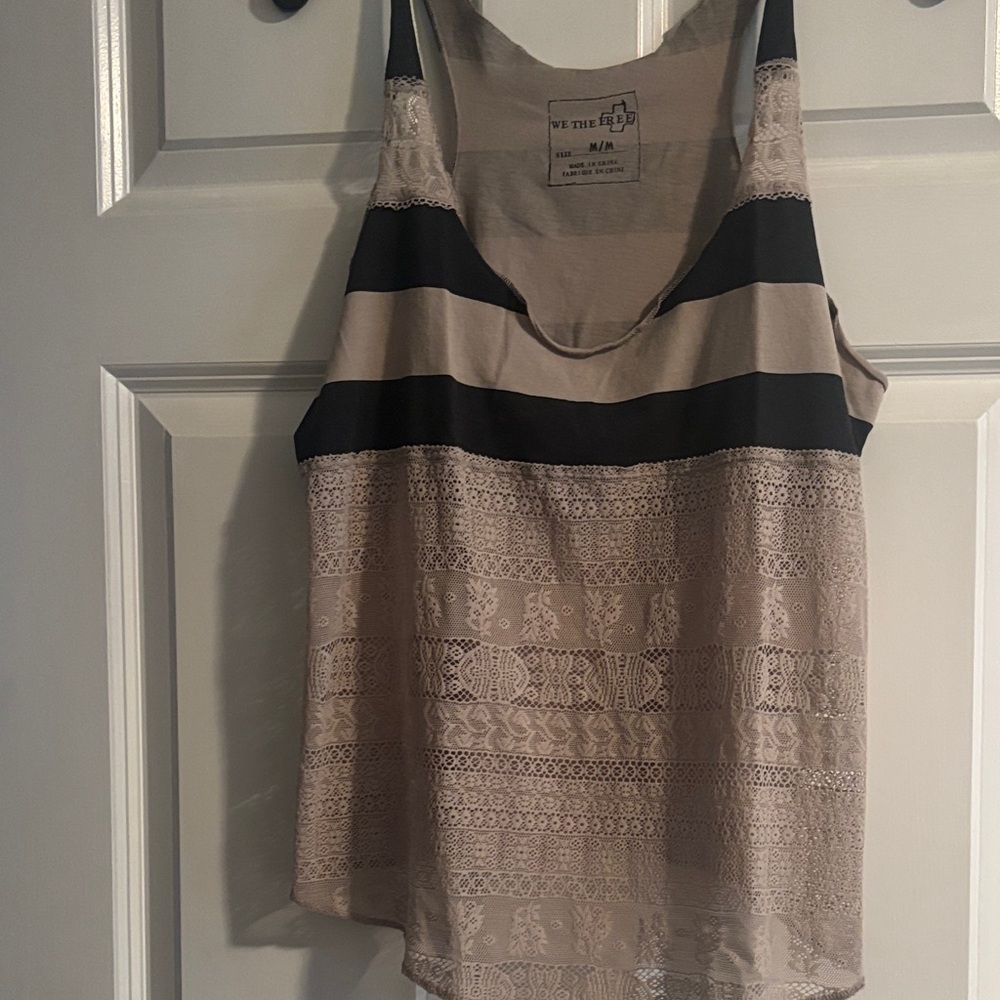 We The Free Striped Beige and Black Camisole